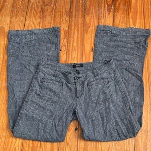 Low rise blue linen flare pants